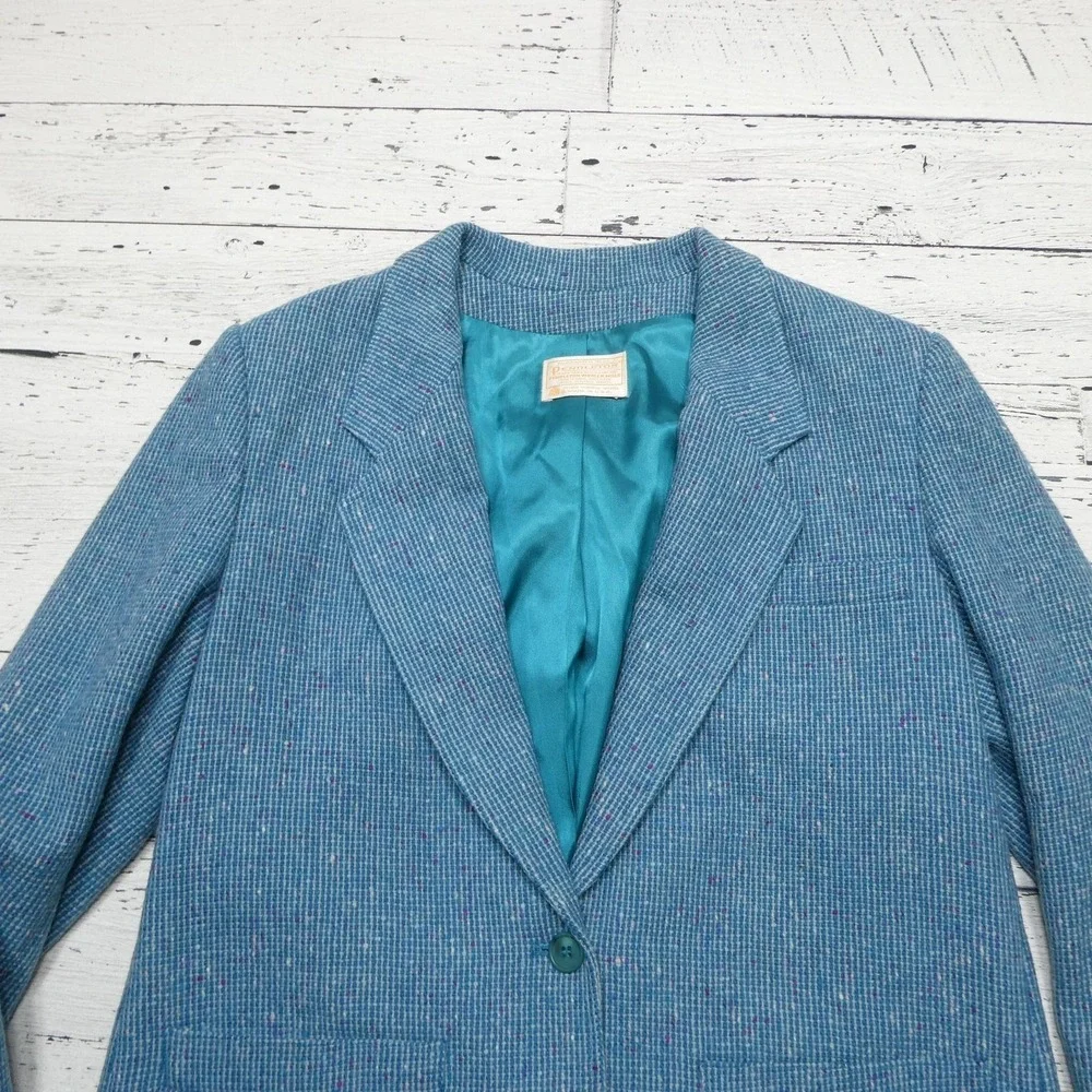 Vintage‎ Pendleton Blazer Womens Medium Blue Wool Tweed Speckled Jacket USA